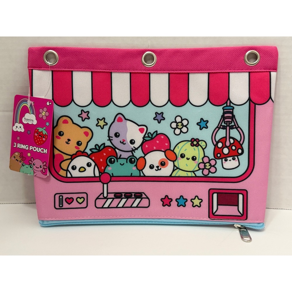 Fashion Angels Kawaii Claw Machine 3 Ring Binder Pouch Pink Multi Character